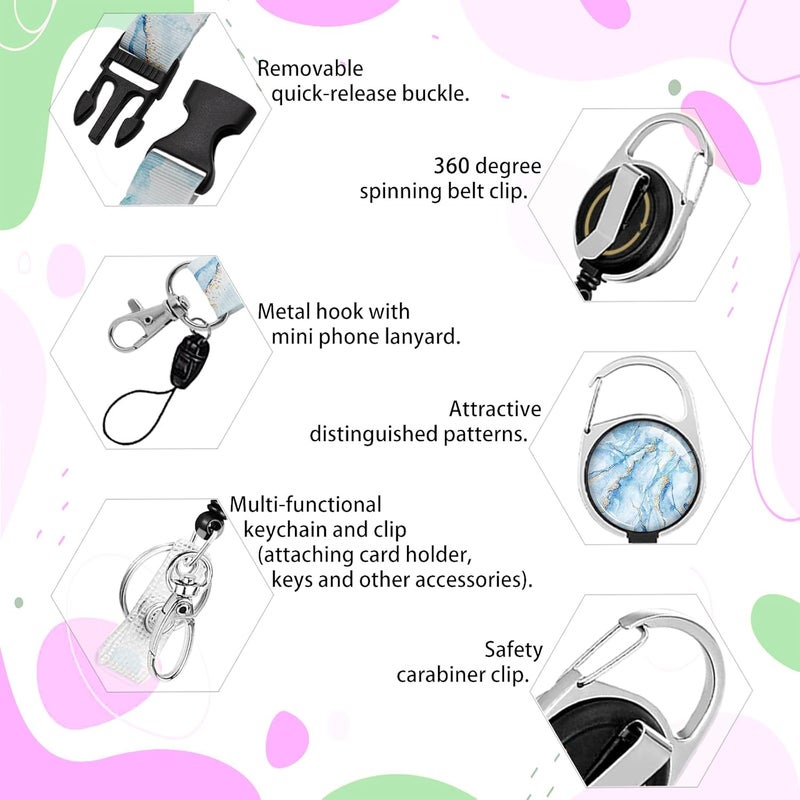 Boutilon ID Badge Holder with Lanyard,Retractable ID Badge Card Holders Detachable Neck Lanyard Strap with Badge Reel and Vertical ID Holder for Nurse Students Teachers Office Staff(Marble Light Blue) - Image 5